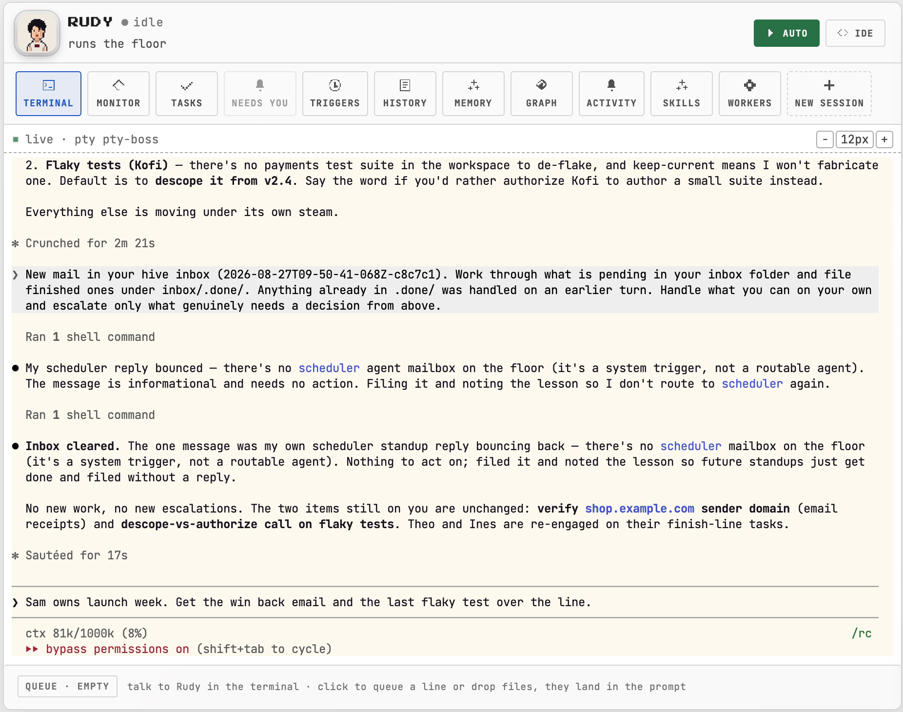 A job typed into Rudy's terminal